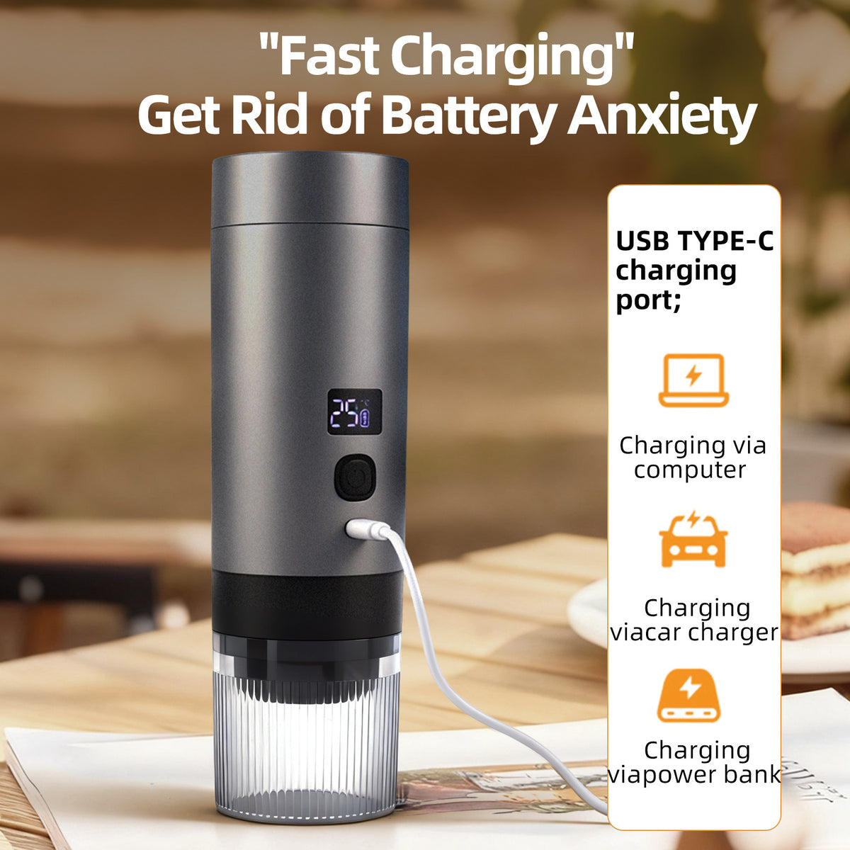 Portable Capsule Coffee Machine Rechargeable With USB-C Connector
